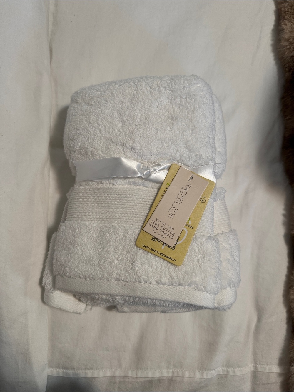 Rachel Zoe White Cotton Hand Towels with Ribbon Trim